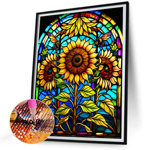 Three Sunflowers 30*40CM(Canvas) Full Round Drill Diamond Painting