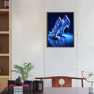 Blue High Heels 30*40CM(Canvas) Full Round Drill Diamond Painting