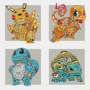4 Machine Soul Pok¨¦mon In The Same Frame 30*30CM(Canvas) Partial Special Shaped Drill Diamond Painting