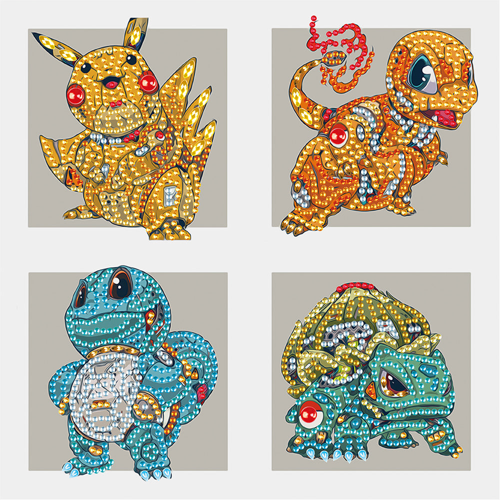 4 Machine Soul Pok¨¦mon In The Same Frame 30*30CM(Canvas) Partial Special Shaped Drill Diamond Painting