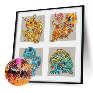 4 Machine Soul Pok¨¦mon In The Same Frame 30*30CM(Canvas) Partial Special Shaped Drill Diamond Painting