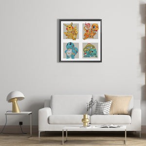 4 Machine Soul Pok¨¦mon In The Same Frame 30*30CM(Canvas) Partial Special Shaped Drill Diamond Painting