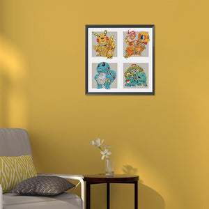 4 Machine Soul Pok¨¦mon In The Same Frame 30*30CM(Canvas) Partial Special Shaped Drill Diamond Painting