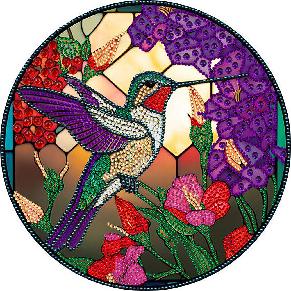 Round Glass Painting Hummingbird 30*30CM(Canvas) Partial Special Shaped Drill Diamond Painting