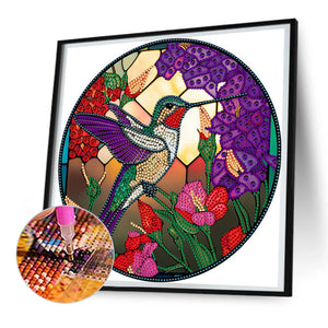 Round Glass Painting Hummingbird 30*30CM(Canvas) Partial Special Shaped Drill Diamond Painting