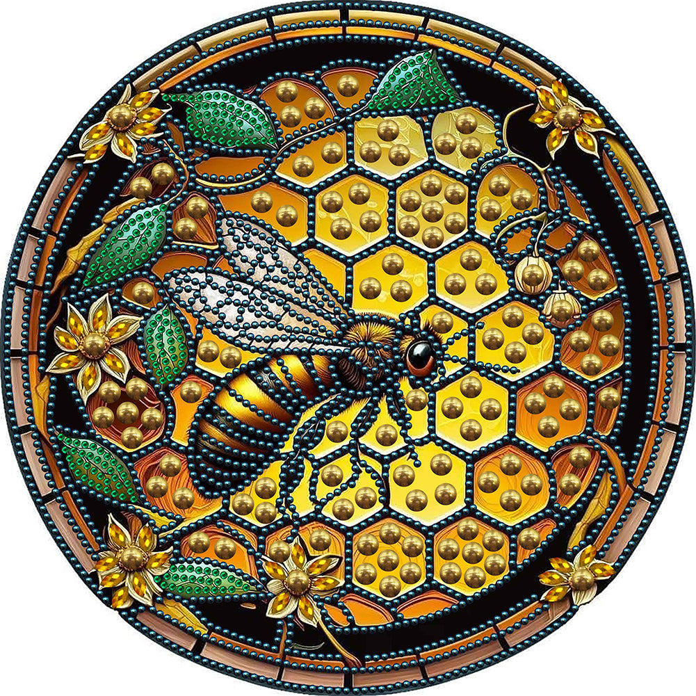 Round Plate Glass Painting Bee 30*30CM(Canvas) Partial Special Shaped Drill Diamond Painting