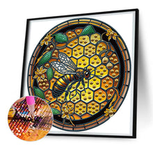 Load image into Gallery viewer, Round Plate Glass Painting Bee 30*30CM(Canvas) Partial Special Shaped Drill Diamond Painting
