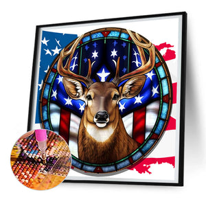 Deer With American Flag 30*30CM(Canvas) Full Round Drill Diamond Painting