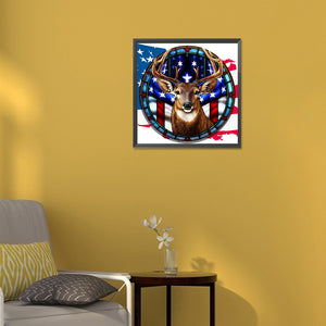 Deer With American Flag 30*30CM(Canvas) Full Round Drill Diamond Painting