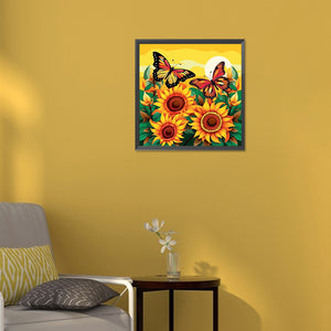 Butterfly And Sunflower 30*30CM(Canvas) Full Round Drill Diamond Painting