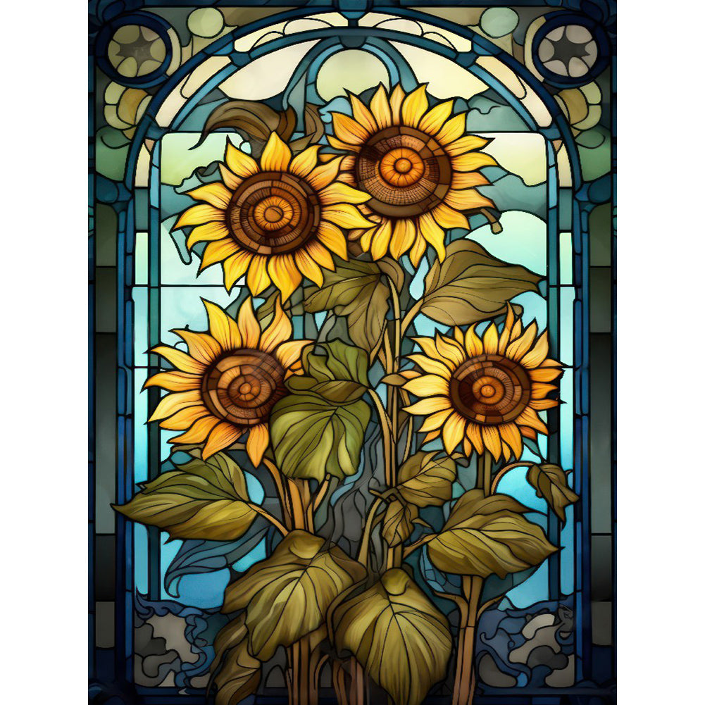 Sunflower Glass Painting 30*40CM(Canvas) Full Round Drill Diamond Painting