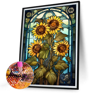 Sunflower Glass Painting 30*40CM(Canvas) Full Round Drill Diamond Painting