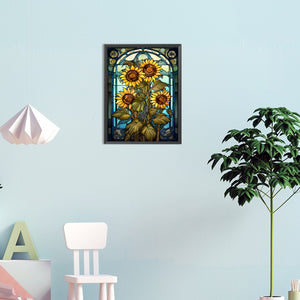 Sunflower Glass Painting 30*40CM(Canvas) Full Round Drill Diamond Painting