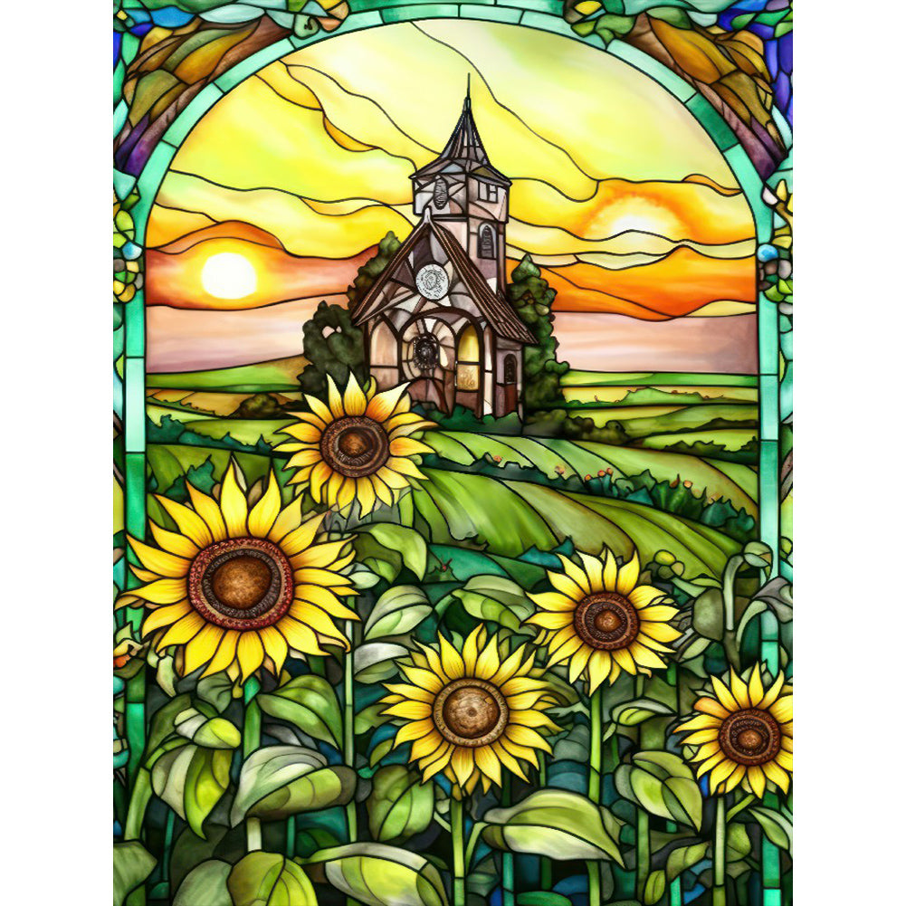 Sunflower Glass Painting 30*40CM(Canvas) Full Round Drill Diamond Painting