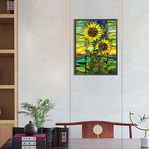 Sunflower Glass Painting 30*40CM(Canvas) Full Round Drill Diamond Painting