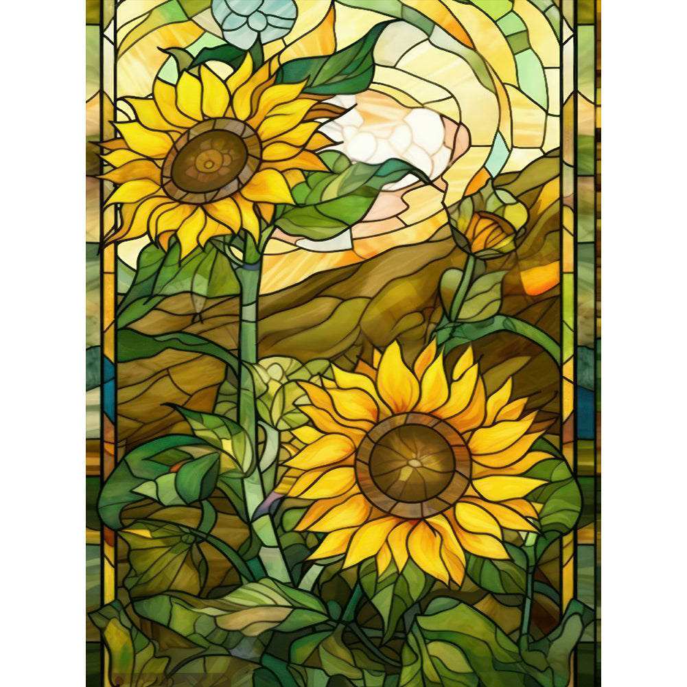 Sunflower Glass Painting 30*40CM(Canvas) Full Round Drill Diamond Painting