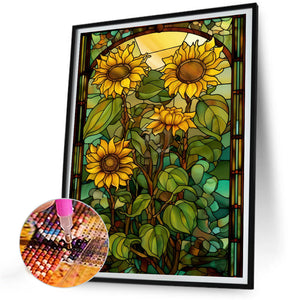 Sunflower Glass Painting 30*40CM(Canvas) Full Round Drill Diamond Painting