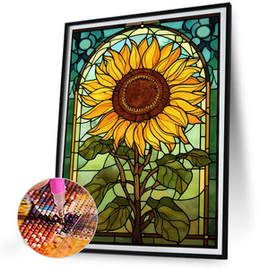 Sunflower Glass Painting 30*40CM(Canvas) Full Round Drill Diamond Painting