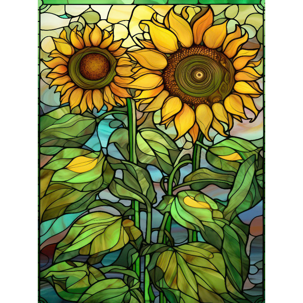 Sunflower Glass Painting 30*40CM(Canvas) Full Round Drill Diamond Painting