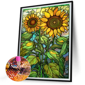 Sunflower Glass Painting 30*40CM(Canvas) Full Round Drill Diamond Painting