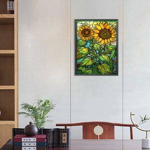 Sunflower Glass Painting 30*40CM(Canvas) Full Round Drill Diamond Painting