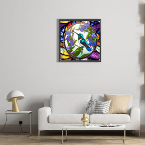 Bird Holding Flower Glass Painting 30*30CM(Canvas) Full Round Drill Diamond Painting