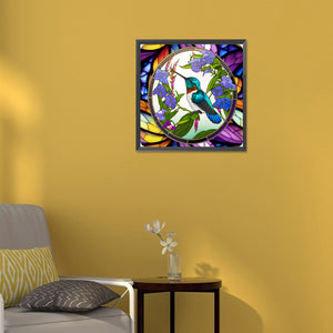 Bird Holding Flower Glass Painting 30*30CM(Canvas) Full Round Drill Diamond Painting