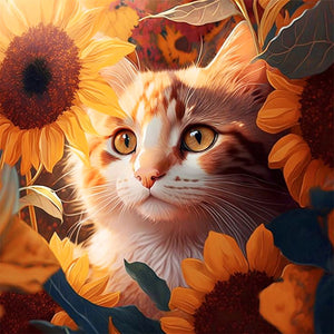 Sunflower And Cat 30*30CM(Canvas) Full Round Drill Diamond Painting