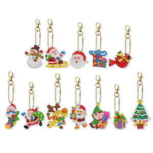 12pcs Diamond Art Key Rings for Beginners Home Decoration (Santa Claus)