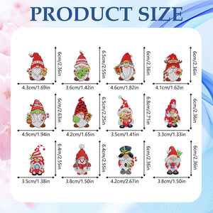 12pcs Diamond Art Key Rings for Beginners Home Decoration (Red Hat Gnome)