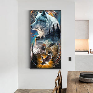 Eagle And Wolf 40*70CM(Canvas) Full Round Drill Diamond Painting