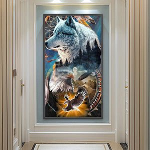 Eagle And Wolf 40*70CM(Canvas) Full Round Drill Diamond Painting