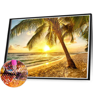 Beach Coconut Tree 60*40CM(Canvas) Full Round Drill Diamond Painting