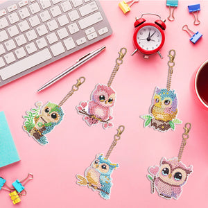 DIY Diamond Art Key Rings Butterfly 5pcs for Beginners Home Decor (Owl)