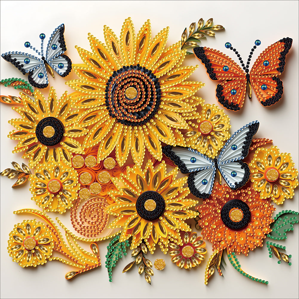 Sunflower Butterfly Paper Painting 30*30CM(Canvas) Partial Special Shaped Drill Diamond Painting