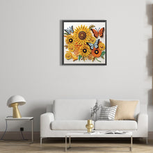 Load image into Gallery viewer, Sunflower Butterfly Paper Painting 30*30CM(Canvas) Partial Special Shaped Drill Diamond Painting
