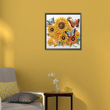 Load image into Gallery viewer, Sunflower Butterfly Paper Painting 30*30CM(Canvas) Partial Special Shaped Drill Diamond Painting
