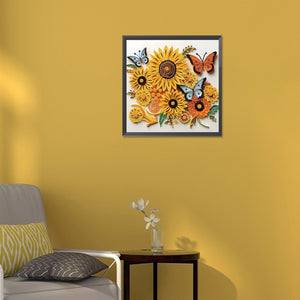 Sunflower Butterfly Paper Painting 30*30CM(Canvas) Partial Special Shaped Drill Diamond Painting