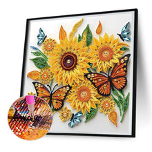 Load image into Gallery viewer, Sunflower Butterfly Paper Painting 30*30CM(Canvas) Partial Special Shaped Drill Diamond Painting
