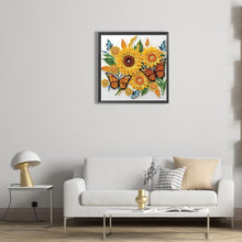 Load image into Gallery viewer, Sunflower Butterfly Paper Painting 30*30CM(Canvas) Partial Special Shaped Drill Diamond Painting
