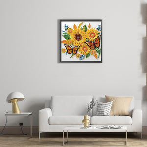 Sunflower Butterfly Paper Painting 30*30CM(Canvas) Partial Special Shaped Drill Diamond Painting