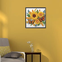 Load image into Gallery viewer, Sunflower Butterfly Paper Painting 30*30CM(Canvas) Partial Special Shaped Drill Diamond Painting
