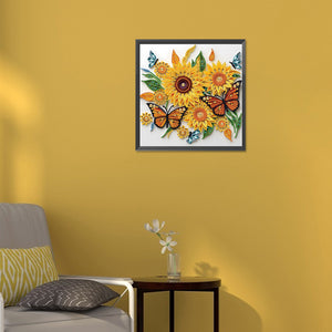 Sunflower Butterfly Paper Painting 30*30CM(Canvas) Partial Special Shaped Drill Diamond Painting