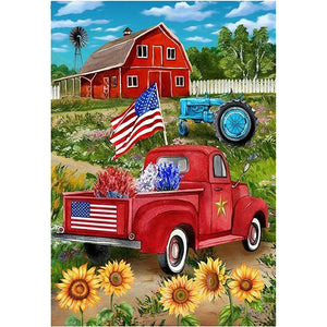 Independence Day Little Red Car 30*40CM(Canvas) Full Round Drill Diamond Painting