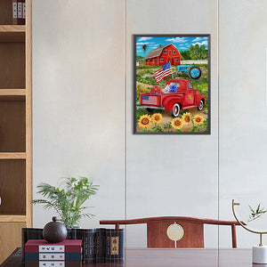 Independence Day Little Red Car 30*40CM(Canvas) Full Round Drill Diamond Painting