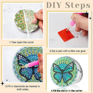 DIY Diamond Painting Mirror Portable Butterfly for Adult and Kids (Butterfly)