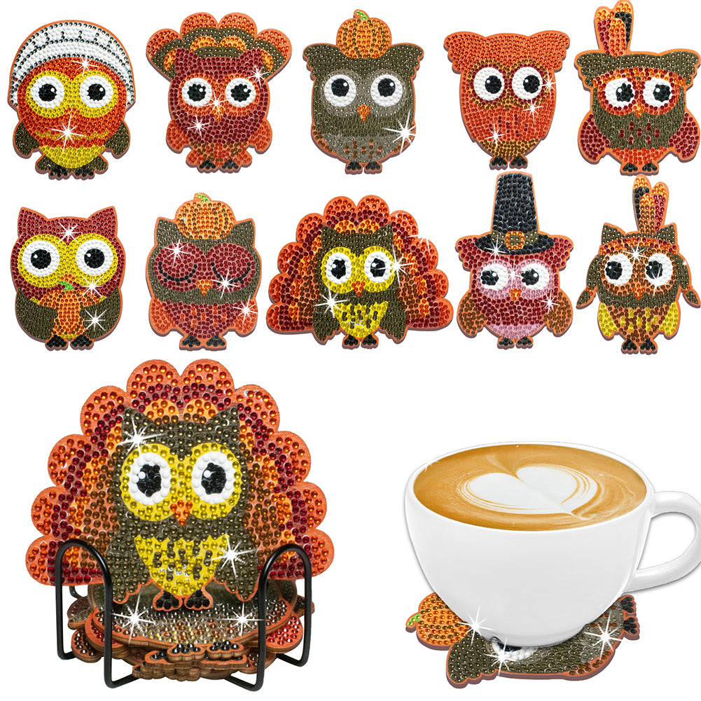 DIY Diamond Art Coasters Cup Coasters Tarot Cards for Adults Kids (Owl)