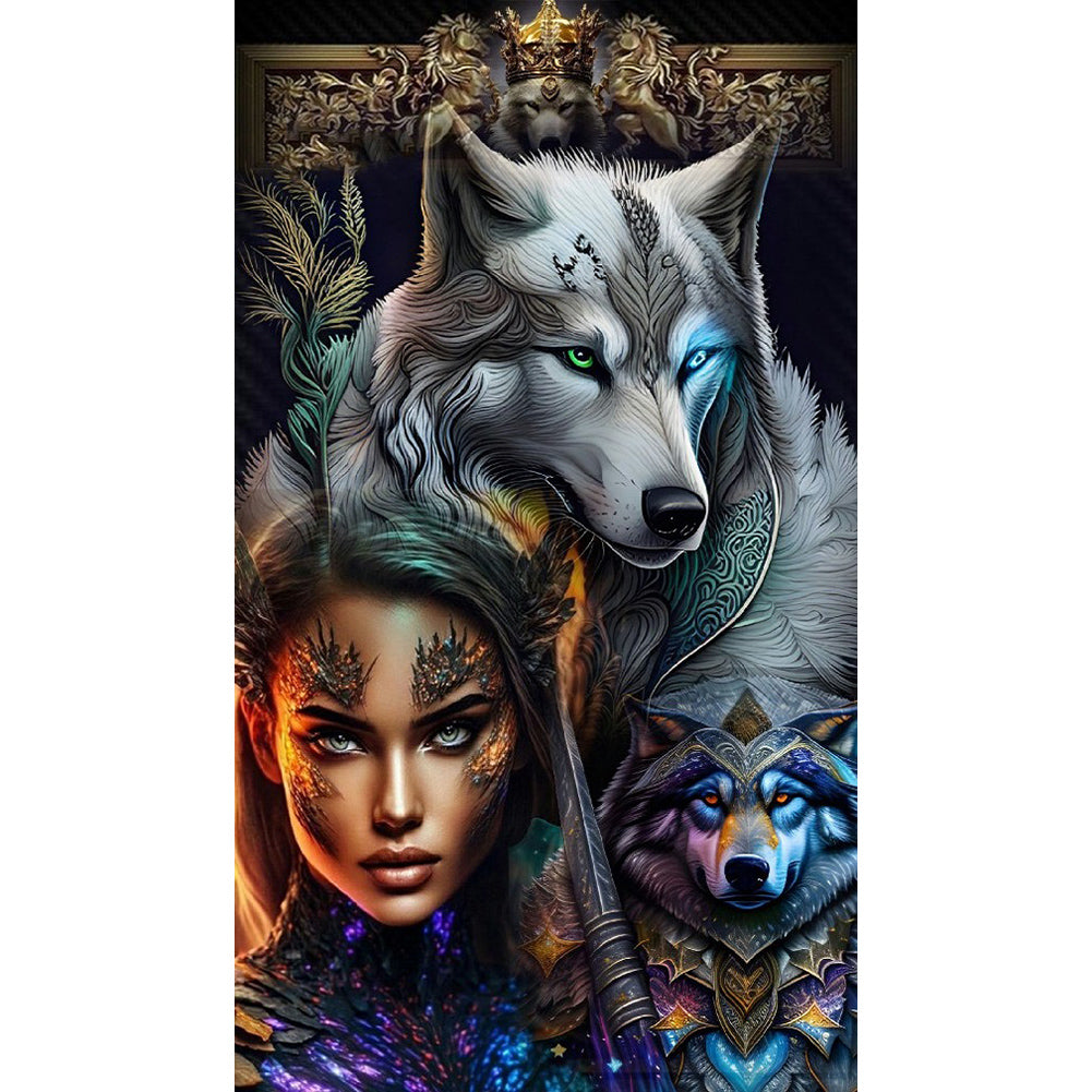 Beauty And Wolf 40*70CM(Canvas) Full Round Drill Diamond Painting