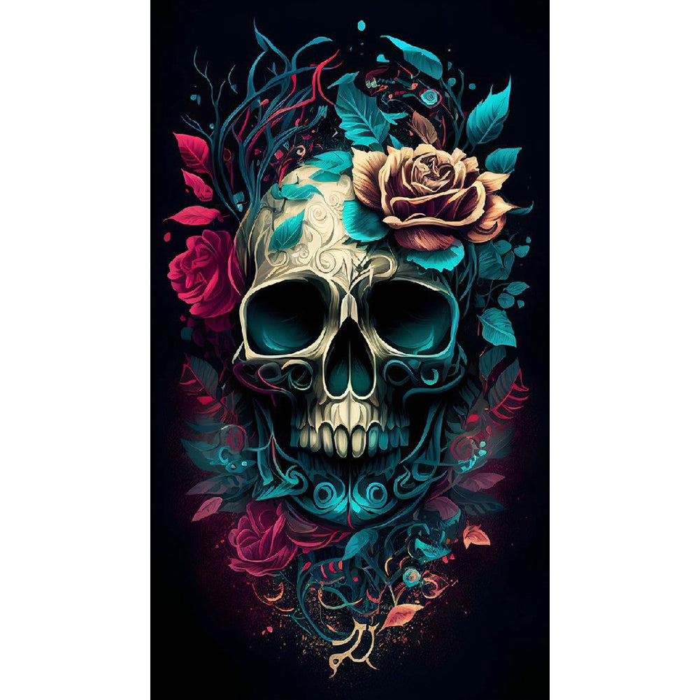 Flower Skull 40*70CM(Canvas) Full Round Drill Diamond Painting