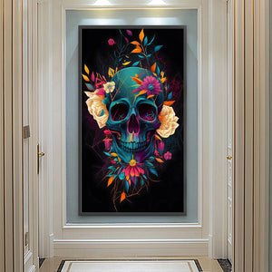 Flower Skull 40*70CM(Canvas) Full Round Drill Diamond Painting